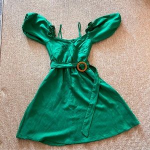 Small Green Cold Shoulder Dress with Belt